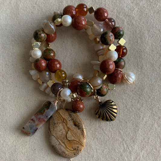 Mother Earth Meets Pearl Weekend Bracelet Stack Set